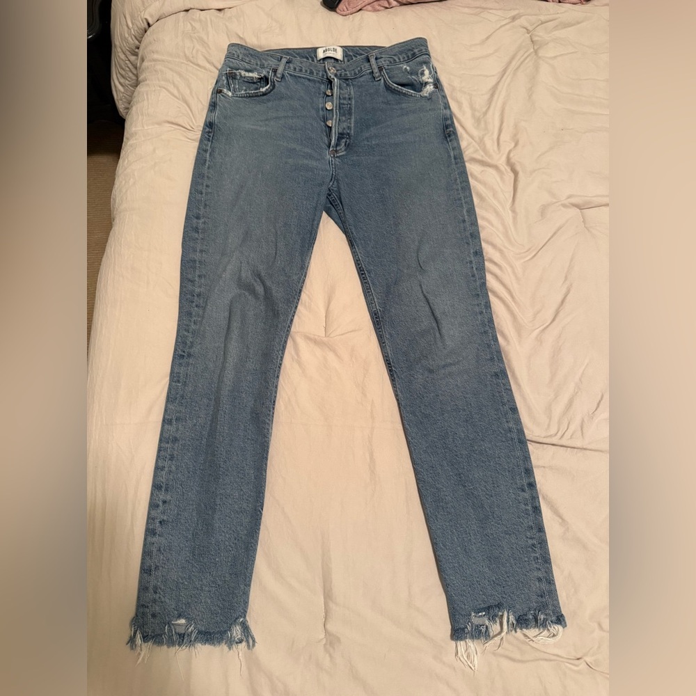 Agolde Medium Wash Distressed Straight Leg Jeans